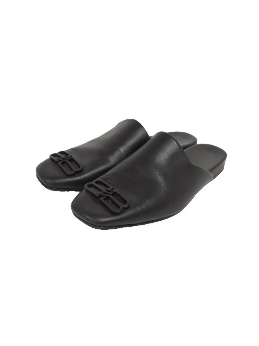 Balenciaga Cosy BB Sandals Slippers Leather Logo Black